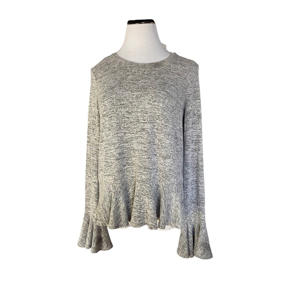 Anthropologie Altar'd State Womens Bell Sleeve Peplum Top Size S Gray Croquette‎